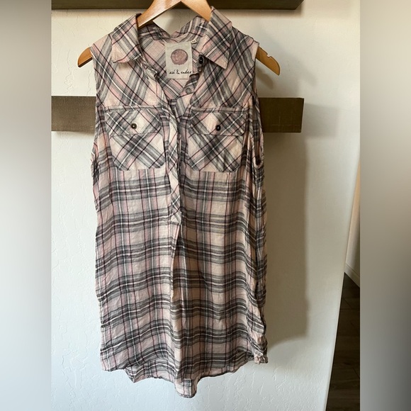 Anthro Ash & Ember Plaid Sleeveless Button Down Shirt Dress, pockets—size Med••• - Picture 4 of 14